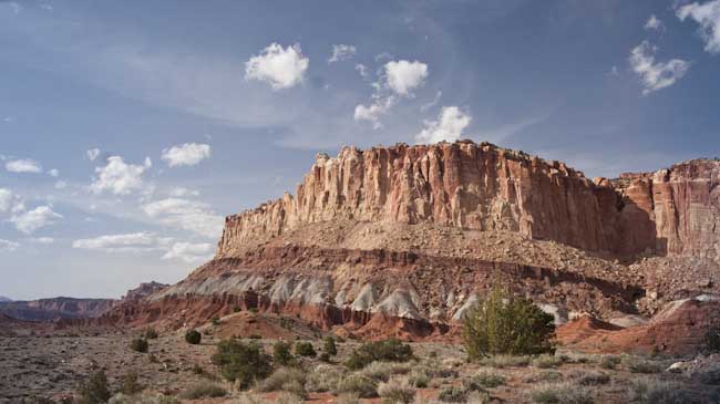 Crest of Capitol Dome monocline, Moenkopi (T) to Navaho (J)