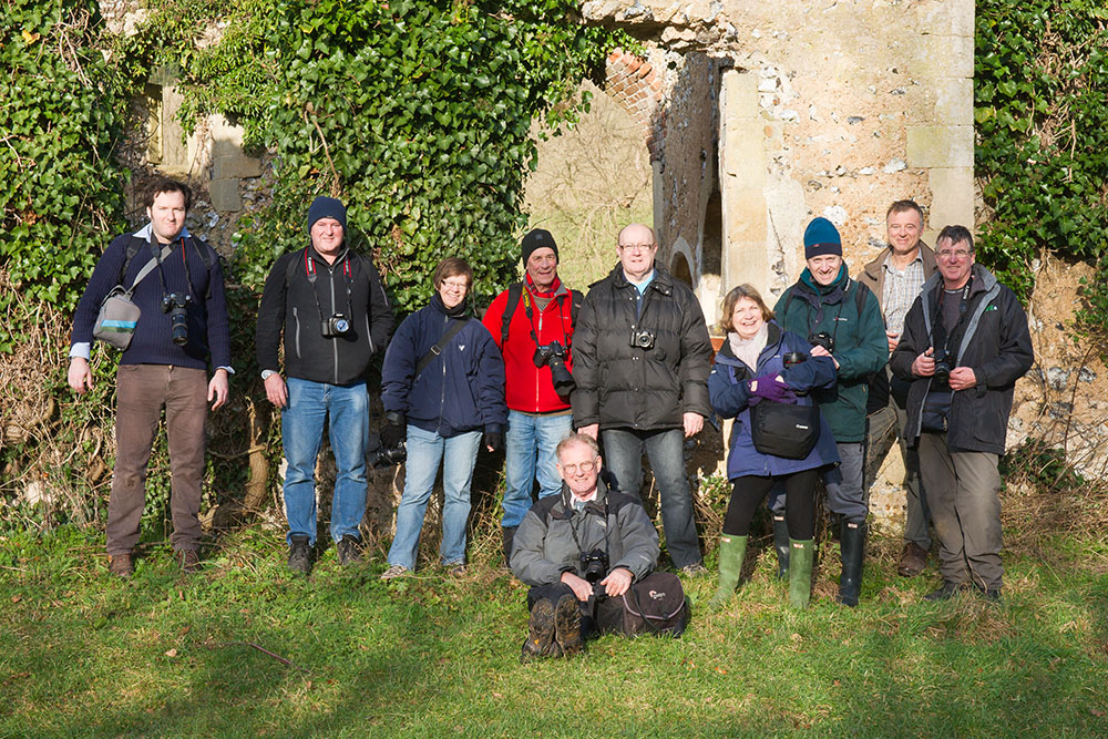 Group at the ruined St James' church, Bix Bottom